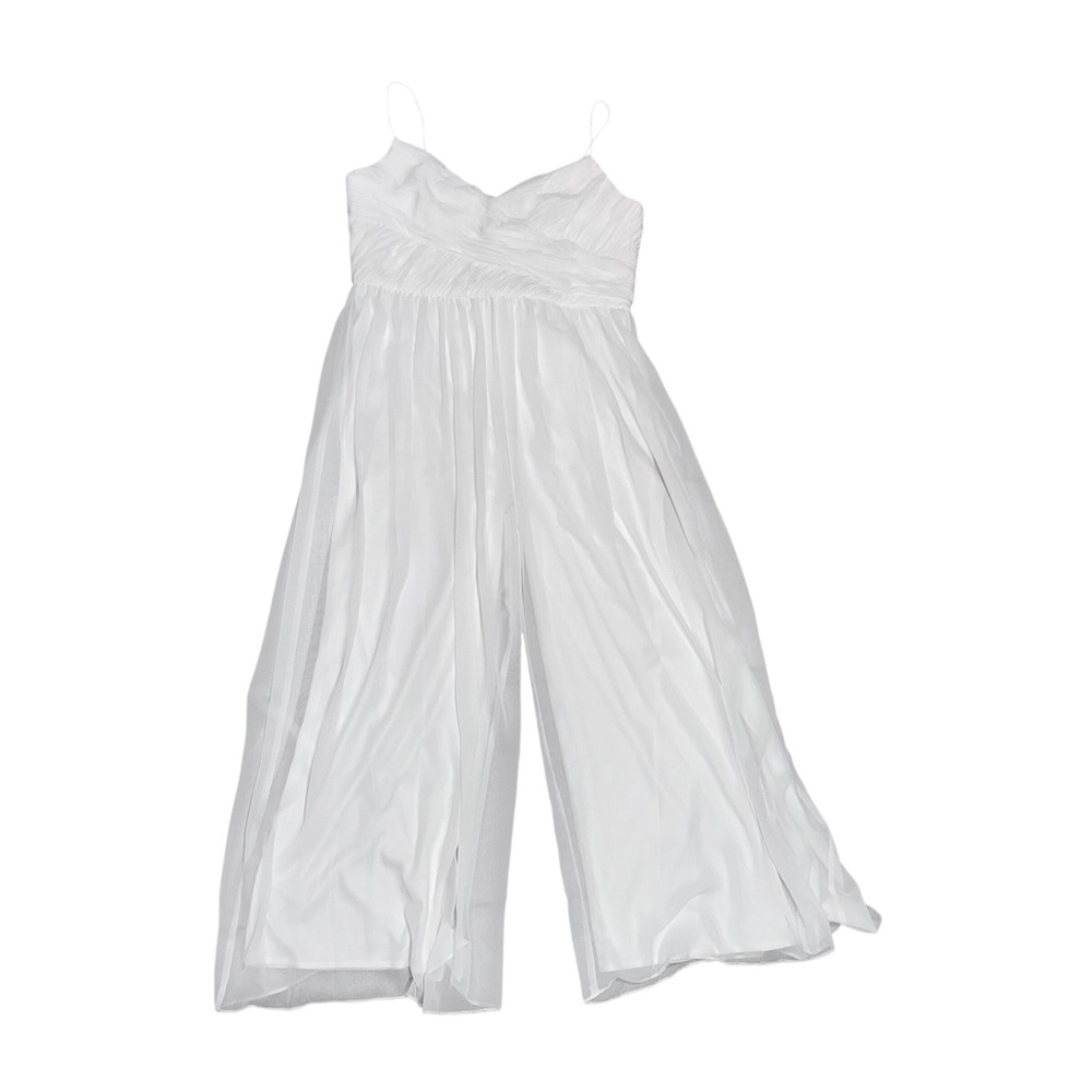 Mac Duggal Leena White Chiffon Gown Jumpsuit Elegant Ruched Bodice Belt Bridal L - Picture 4 of 15